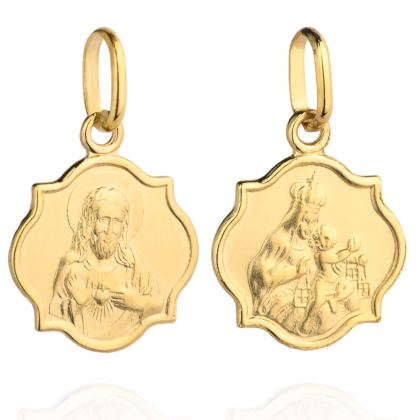 Złoty medalik dwustronny z Matką Szkaplerzną i Jezusem pr. 585